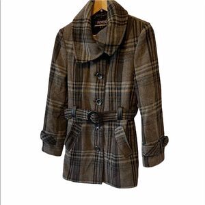 NOVELTI Juniors Brown Plaid Wool Blend Button Coat